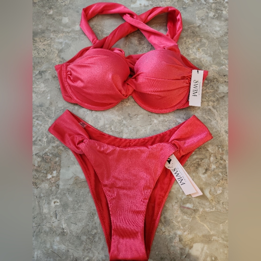 32A/XS VS Swim French Twist Balconette Bikini Top Brazilian Bikini Set